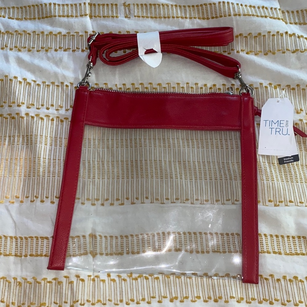 Red clear purse, good for stadium entrance